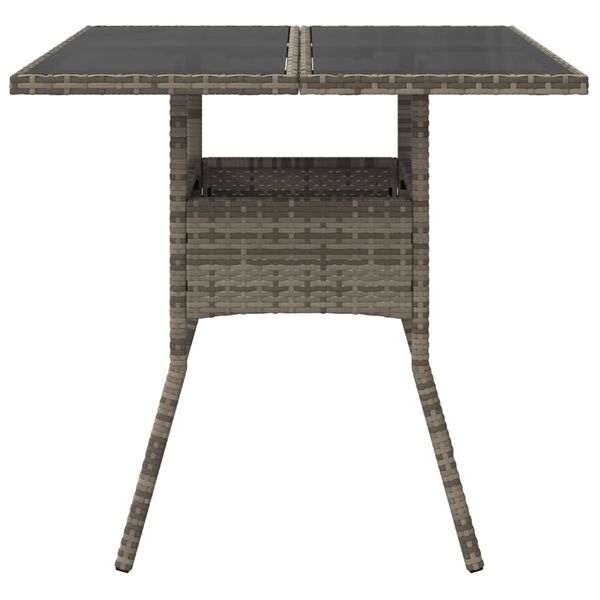 vidaXL Table de jardin dessus en verre gris 80x80x75 cm r&eacute;sine tress&eacute;e