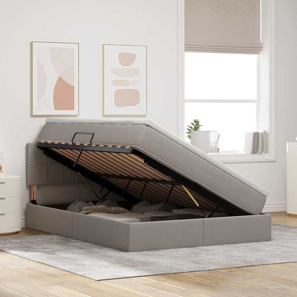 vidaXL Lit avec rangement et LED avec matelas Taupe 140 x 200 cm tissu