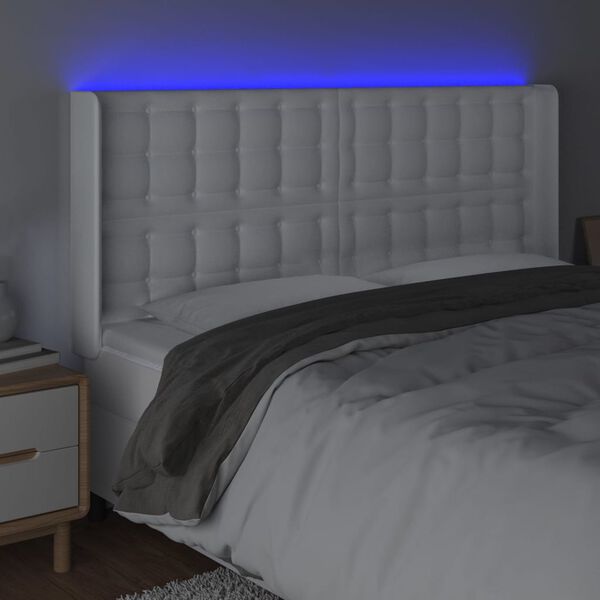 vidaXL T&ecirc;te de lit &agrave; LED Blanc 183x16x118/128 cm Similicuir