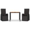 vidaXL Ensemble &agrave; manger de jardin 3 pcs Noir Poly rotin et acacia