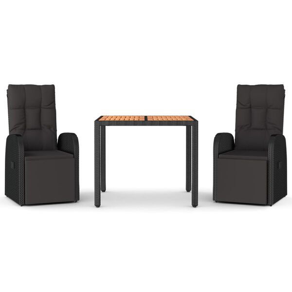 vidaXL Ensemble &agrave; manger de jardin 3 pcs Noir Poly rotin et acacia