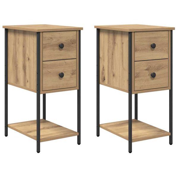 vidaXL Cabinet de chevet 2 pcs ch&ecirc;ne artisanal 32 x 42 x 70 cm