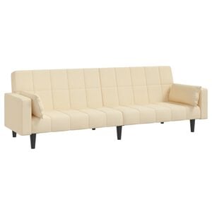 vidaXL Canap&eacute;-lit &agrave; 2 places avec deux oreillers cr&egrave;me tissu