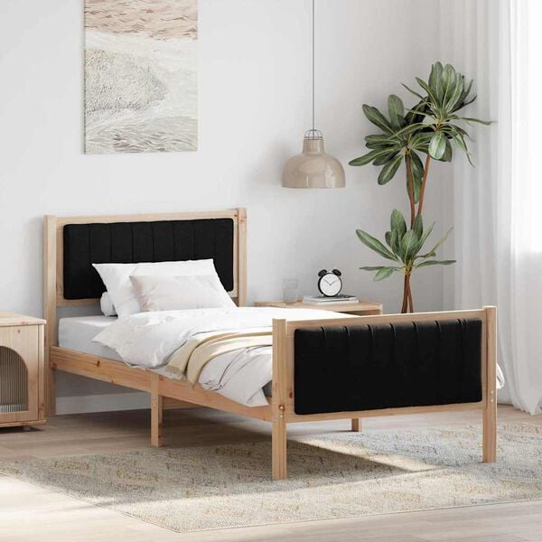 vidaXL Cadre de lit Marron et noir 90 x 200 cm Bois massif en pin