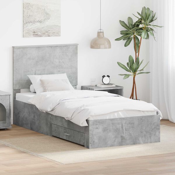 vidaXL Cadre de lit Gris b&eacute;ton 90 x 200 cm Bois d'ing&eacute;nierie