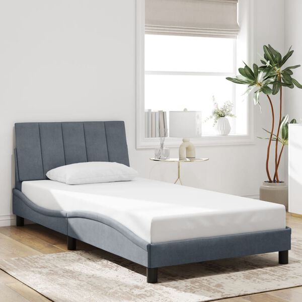 vidaXL Cadre de lit sans matelas Hanko gris fonc&eacute; 100x200 cm velours