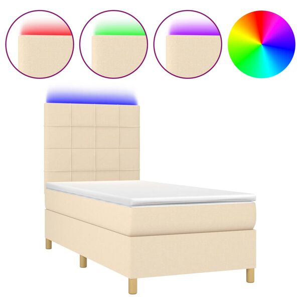 vidaXL Sommier &agrave; lattes de lit et matelas et LED Cr&egrave;me 100x200cm Tissu