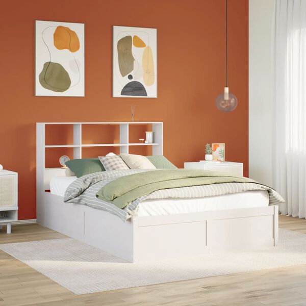 vidaXL Cadre de lit sans matelas blanc 135x190 cm bois de pin massif