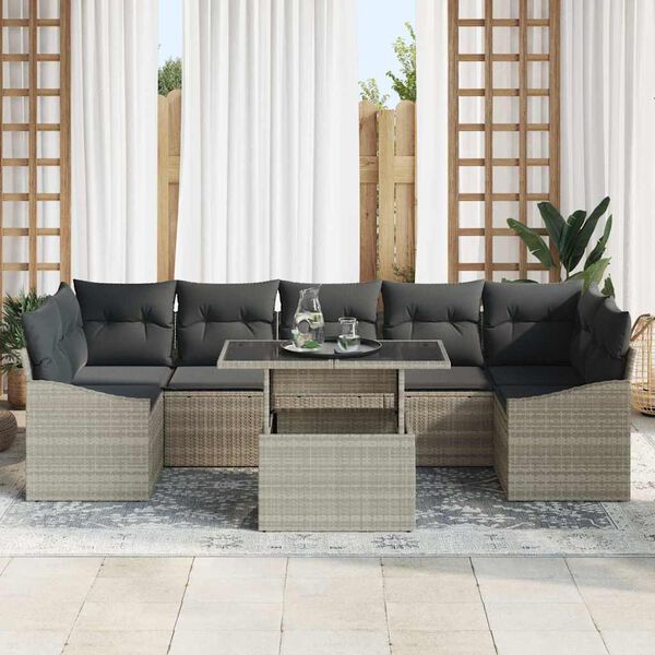vidaXL Ensemble de canap&eacute; de jardin 8 pcs Gris clair polyrotin