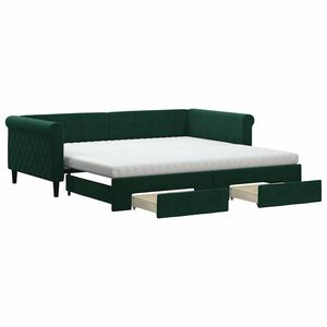 vidaXL Lit de jour et gigogne et tiroirs vert fonc&eacute; 100x200 cm velours