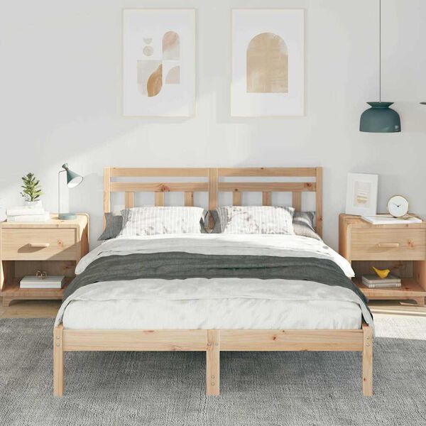 vidaXL Cadre de lit Marron 135 x 190 cm Pin massif