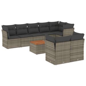 vidaXL Salon de jardin 9 pcs avec coussins gris r&eacute;sine tress&eacute;e