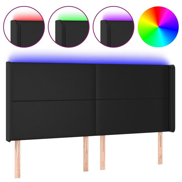 vidaXL T&ecirc;te de lit &agrave; LED Noir 163x16x118/128 cm Similicuir