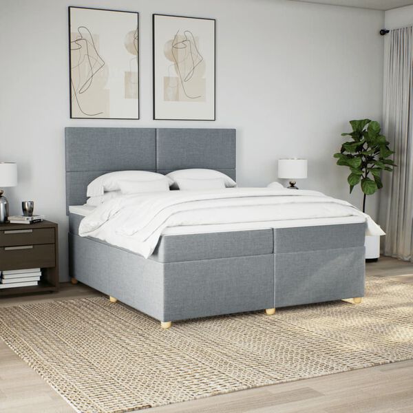 vidaXL Sommier &agrave; lattes de lit avec matelas Gris clair 200x200cm Tissu