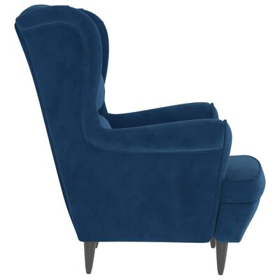 vidaXL Fauteuil à oreilles avec tabouret bleu velours