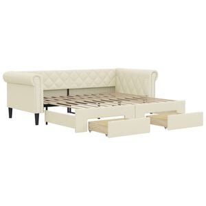 vidaXL Lit de jour avec gigogne et tiroirs sans matelas cr&egrave;me 90x200cm