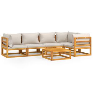 vidaXL Salon de jardin 6 pcs avec coussins gris clair bois massif
