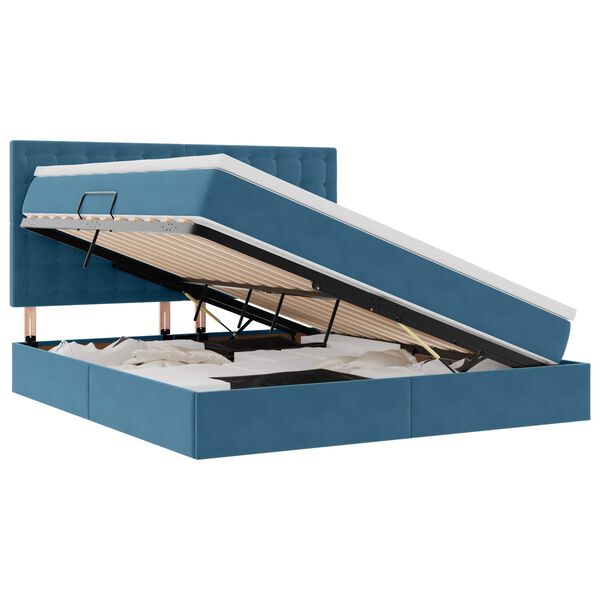 vidaXL Lit avec rangement et LED Bleu fonc&eacute; 180 x 200 cm Velours