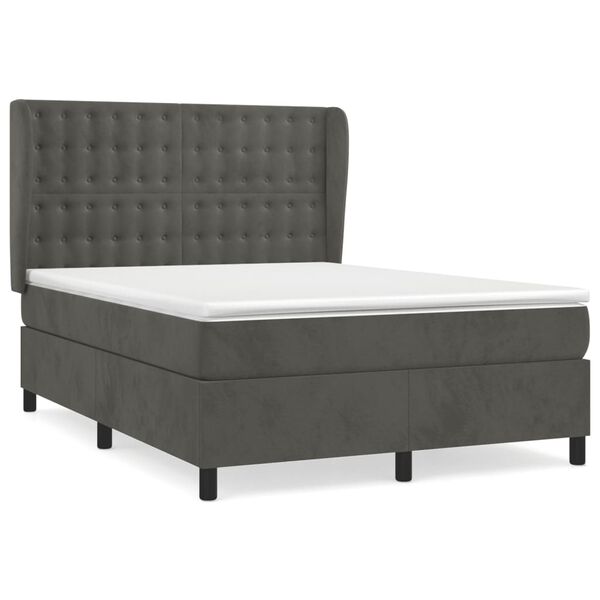 vidaXL Sommier &agrave; lattes de lit et matelas Gris fonc&eacute; 140x200cm Velours
