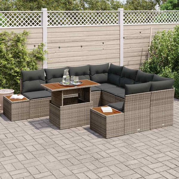 vidaXL Ensemble de salle à manger pour jardin 9 pcs Gris et marron
