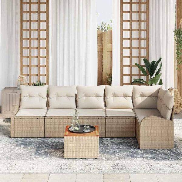 vidaXL Ensemble de canap&eacute; de jardin 7 pcs Beige et cr&egrave;me polyrotin