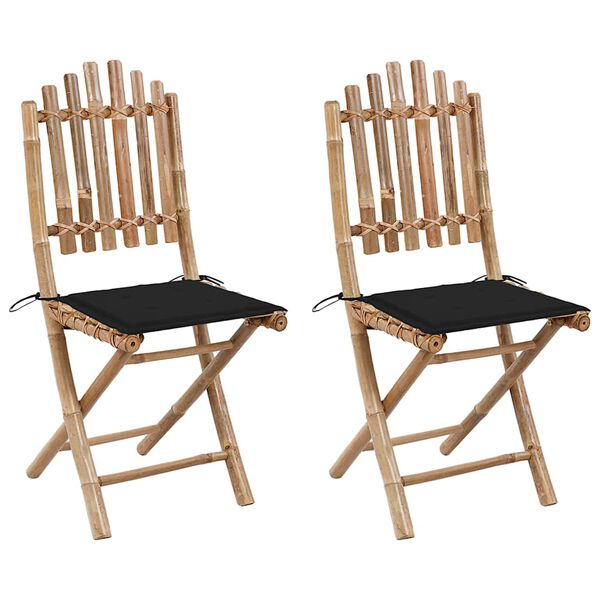 vidaXL Chaises pliables de jardin lot de 2 avec coussins Bambou