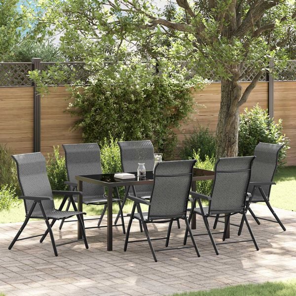 vidaXL Ensemble de salle &agrave; manger pour jardin 7 pcs Gris Poly rotin