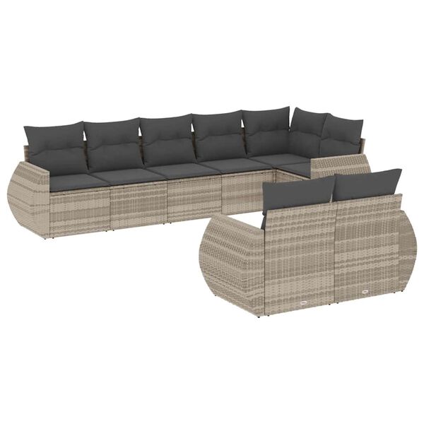 vidaXL Salon de jardin 8 pcs avec coussins gris clair r&eacute;sine tress&eacute;e