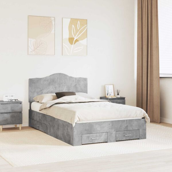 vidaXL Cadre de lit Gris b&eacute;ton 120 x 190 cm Bois d'ing&eacute;nierie
