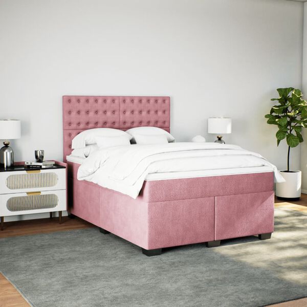 vidaXL Sommier &agrave; lattes de lit avec matelas Rose 140x190 cm Velours