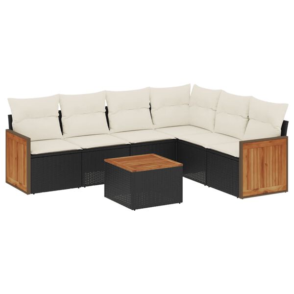 vidaXL Salon de jardin 7 pcs avec coussins noir r&eacute;sine tress&eacute;e