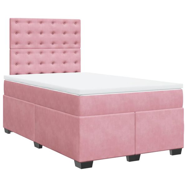 vidaXL Sommier &agrave; lattes de lit avec matelas rose 120x190 cm velours