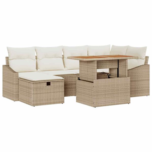 vidaXL Ensemble de canap&eacute; de jardin 7 pcs Beige Poly rotin
