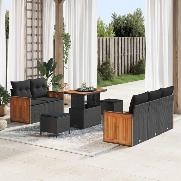 vidaXL Ensemble de canap&eacute; de jardin avec coussin 8 pcs Noir