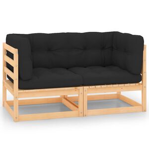 vidaXL Canap&eacute;s d'angle de jardin avec coussins 2 pcs Pin massif