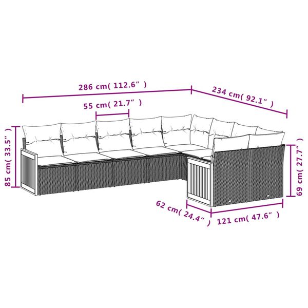 vidaXL Salon de jardin avec coussins 9 pcs beige r&eacute;sine tress&eacute;e