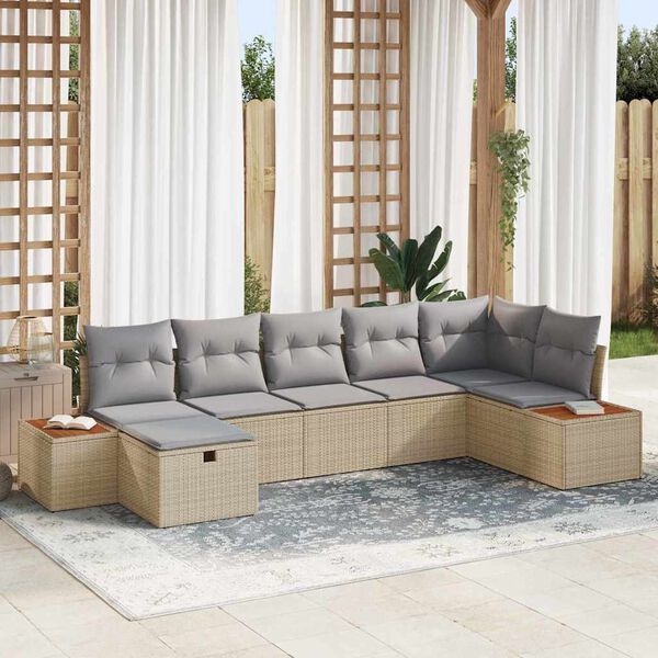 vidaXL Ensemble de canap&eacute; de jardin avec coussin Beige polyrotin