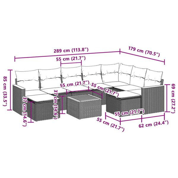 vidaXL Salon de jardin avec coussins 10 pcs beige r&eacute;sine tress&eacute;e