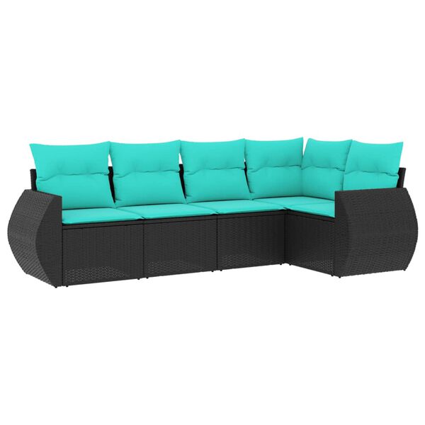 vidaXL Salon de jardin 5 pcs avec coussins noir r&eacute;sine tress&eacute;e