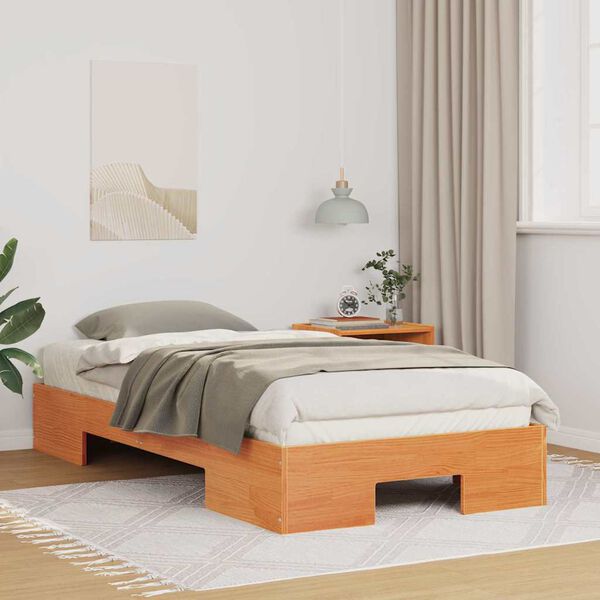 vidaXL Cadre de lit sur&eacute;lev&eacute; Marron 90 x 190 cm Bois massif en pin