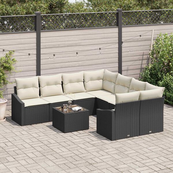 vidaXL Ensemble de Canap&eacute;s avec coussin 9 pcs Noir et Cr&egrave;me polyrotin