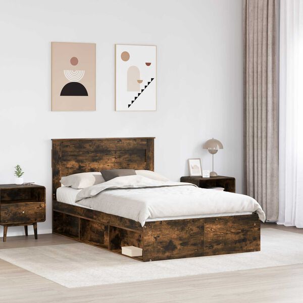 vidaXL Cadre de lit Ch&ecirc;ne fum&eacute; 120 x 190 cm Bois de pin massif