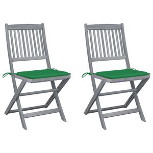 vidaXL Chaises pliantes (lot de 2) avec coussins, en bois d'acacia massif