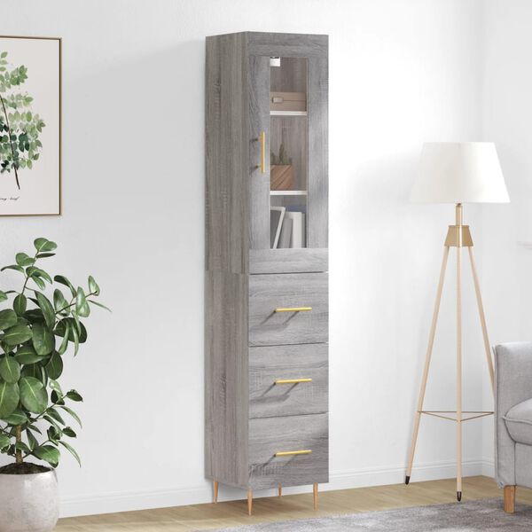 vidaXL Buffet haut Sonoma gris 34,5x34x180 cm Bois d'ing&eacute;nierie