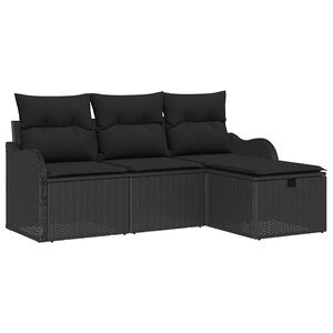 vidaXL Ensemble de canap&eacute; de jardin avec coussin 4 pcs Noir polyrotin
