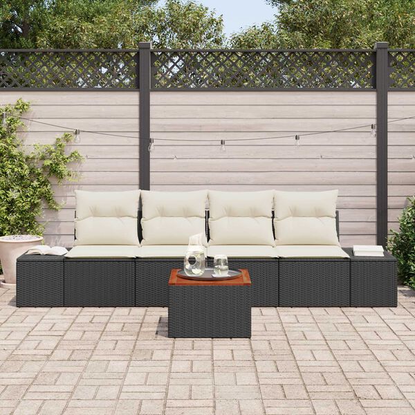 vidaXL Ensemble de canap&eacute; de jardin 5 pcs Noir et Cr&egrave;me polyrotin