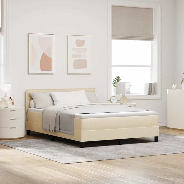 vidaXL Lit &agrave; ressorts avec matelas avec LED Cr&egrave;me 140 x 190 cm tissu
