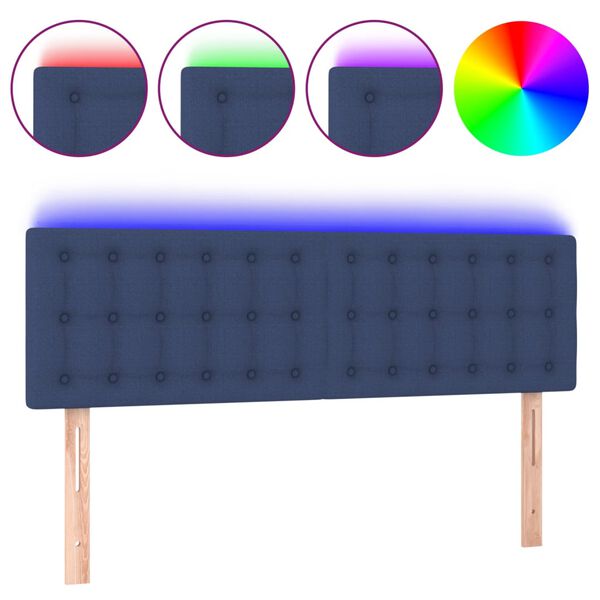 vidaXL T&ecirc;te de lit &agrave; LED Bleu 144x5x78/88 cm Tissu