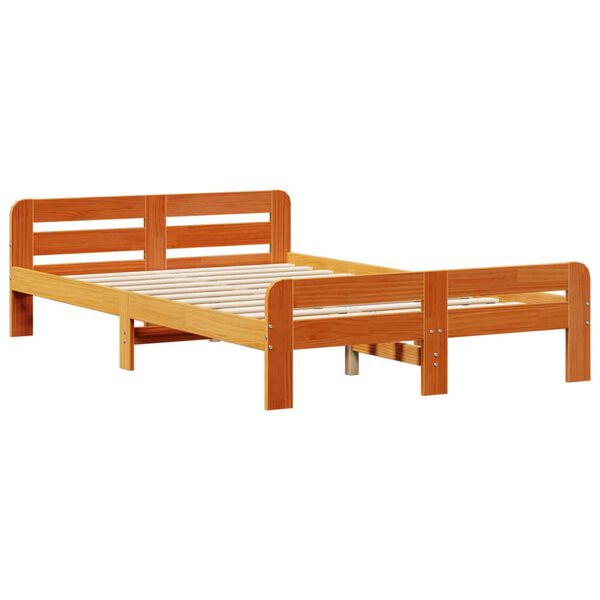 vidaXL Cadre de lit sans matelas cire marron 135x190cm bois pin massif
