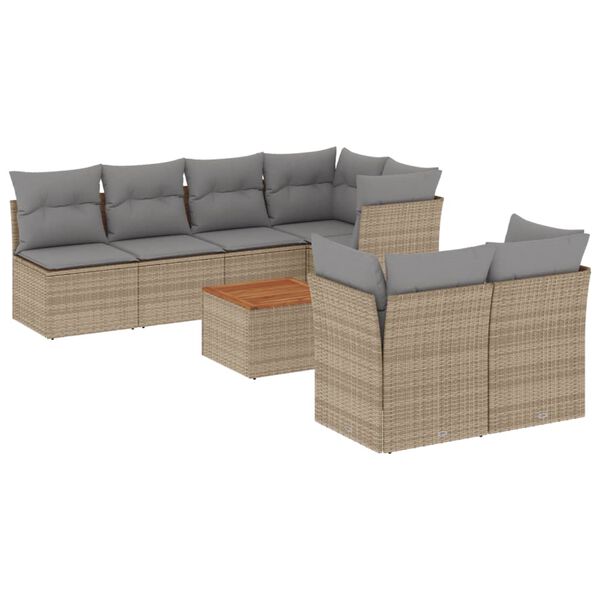 vidaXL Salon de jardin avec coussins 8 pcs beige r&eacute;sine tress&eacute;e